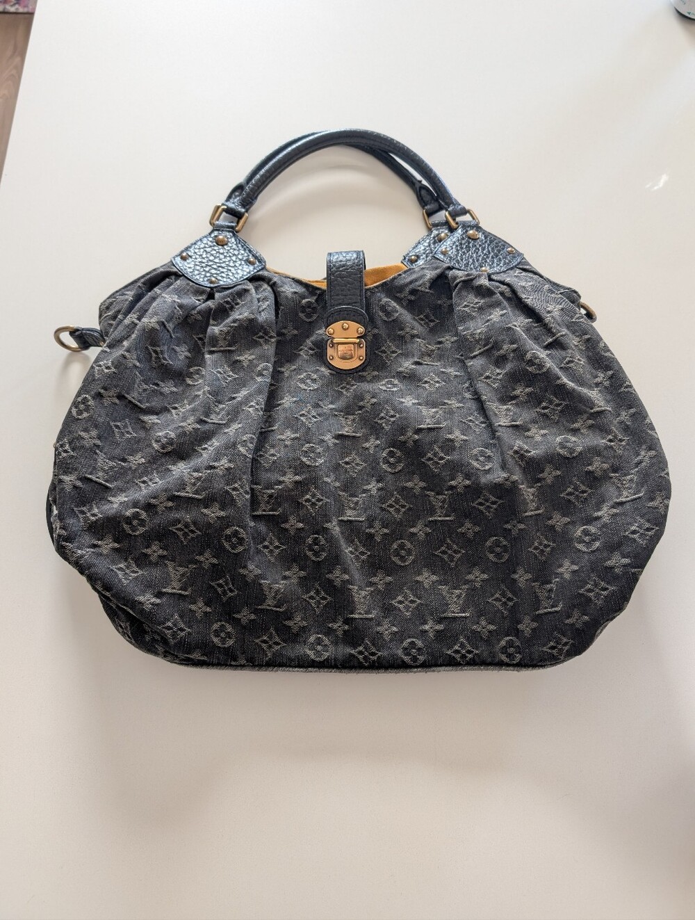 LOUIS VUITTON Monogram Denim/Leather Mahina XL Tote 100% Authentic!